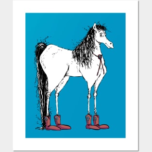 A Cute Tall Horse with a Bolo Tie and Cowboy Boots Posters and Art